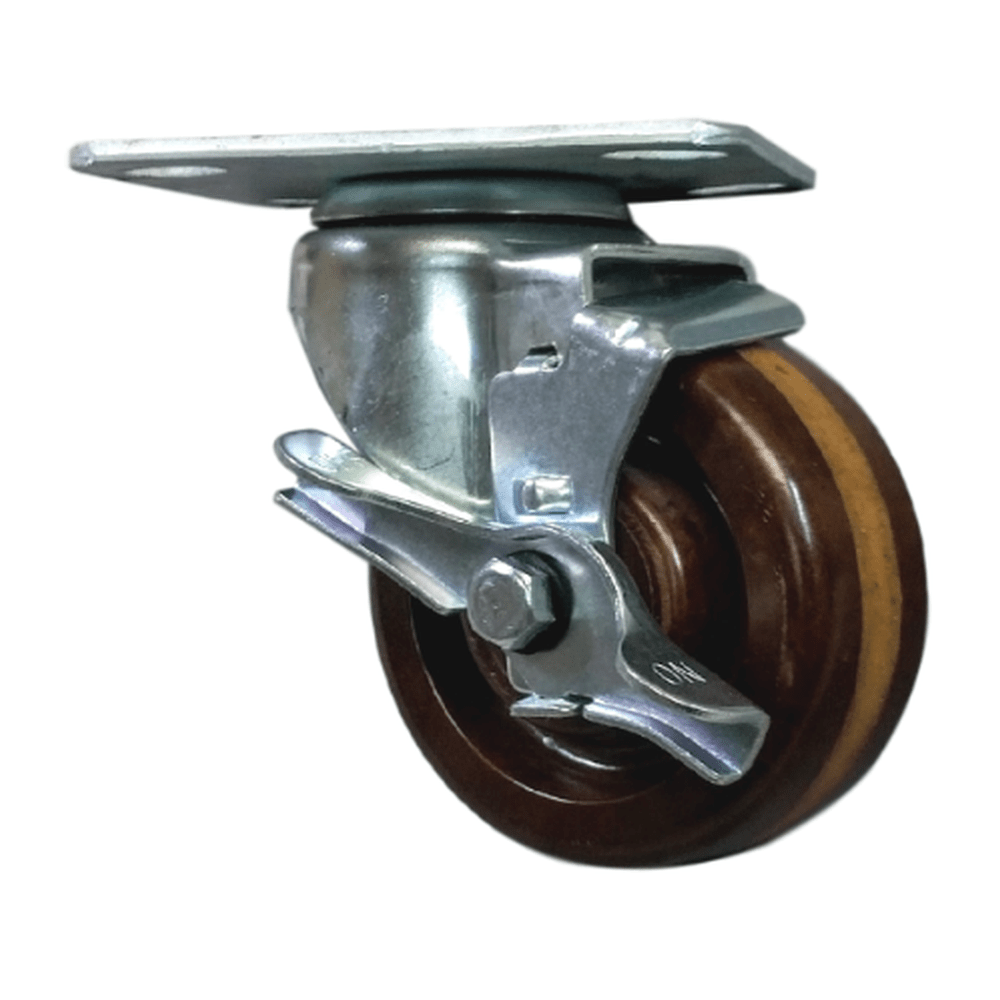 Heavy Duty Phenolic Caster Set - 5 Inch, 4 Swivels With Total Lock Brake - Hy-Weld