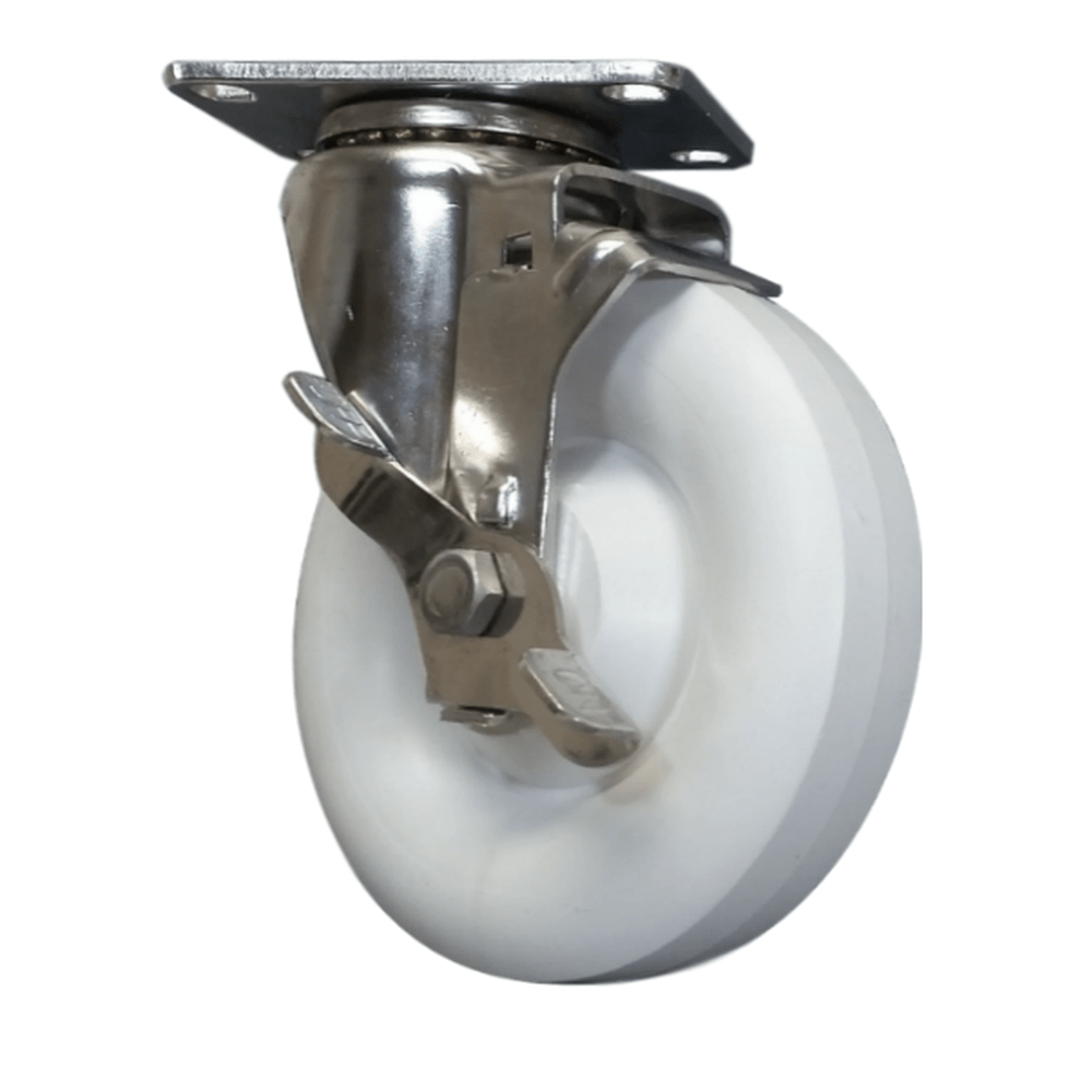 5" x 1-1/4" Polyolefin Wheel Swivel Caster S.S., Top Lock Brake, 350# Cap - Durable Superior Casters