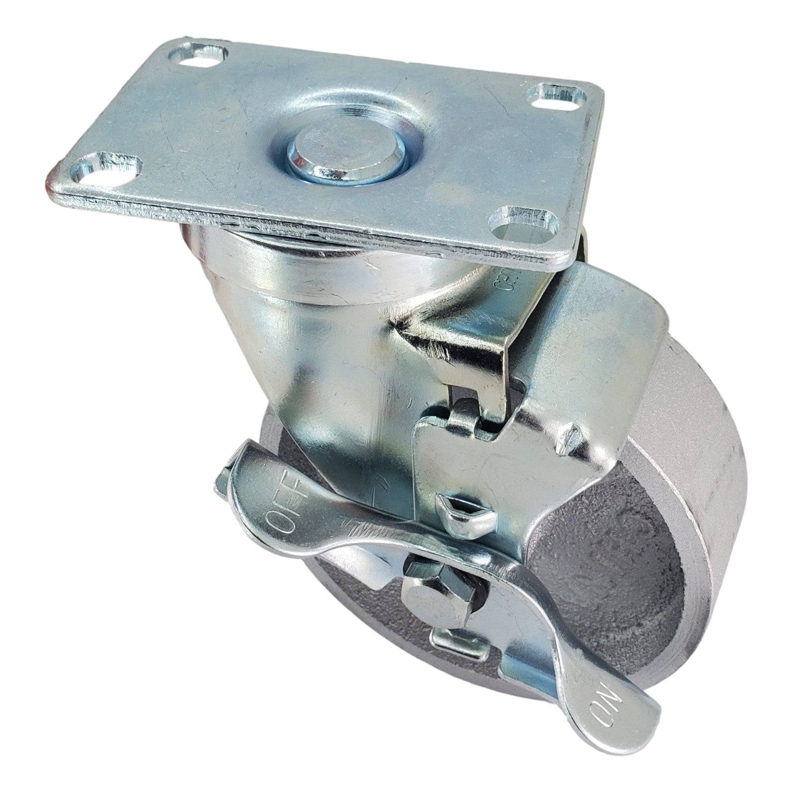 4" x 1-1/4" Semi-Steel Wheel Swivel Caster w/ Top Lock Brake - 300 lbs. Capacity - Durable Superior Casters