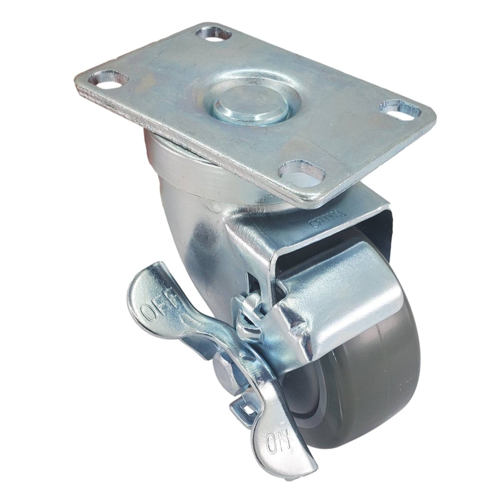 3" x 1-1/4" Poly Pro Wheel (Gray) w/ Top Lock Brake- 300 Lbs. Capacity - Durable Superior Casters