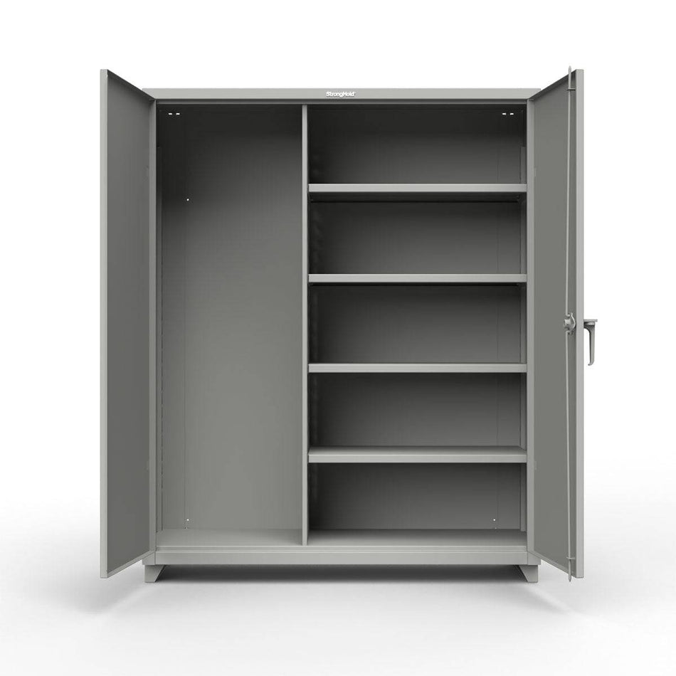 Extra Heavy Duty 14 GA Janitorial Cabinet with 4 Shelves - 60 In. W x 24 In. D x 75 In. H - Strong Hold