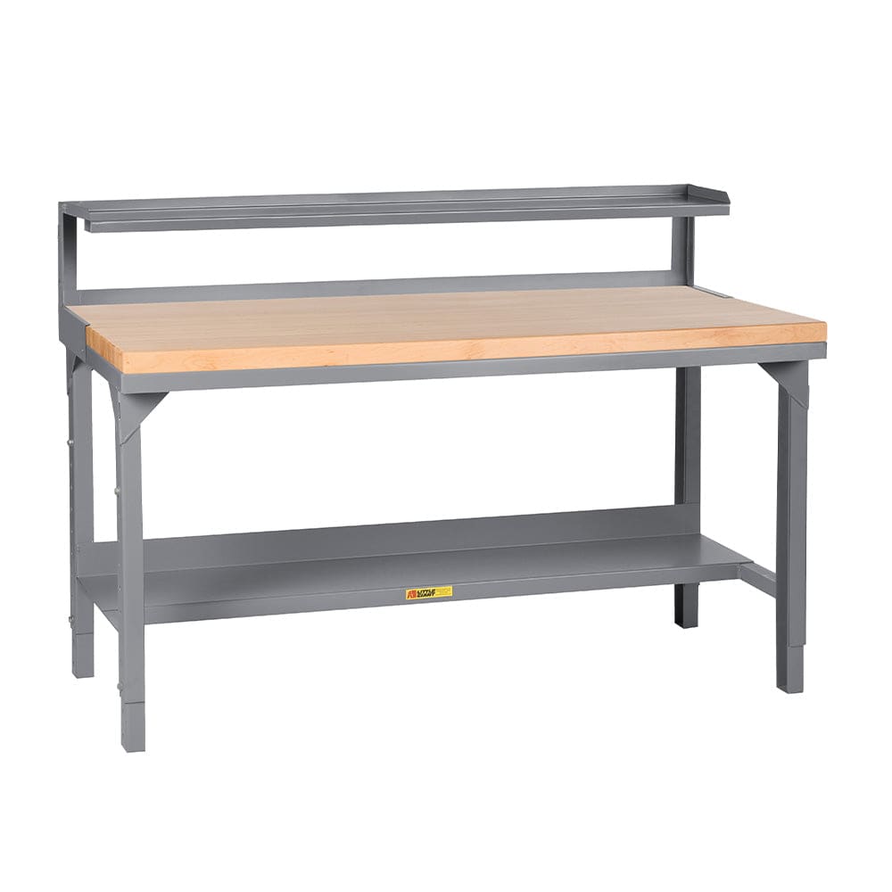 Welded Steel Workbenches with Butcher Block Top & Riser Shelf - Little Giant