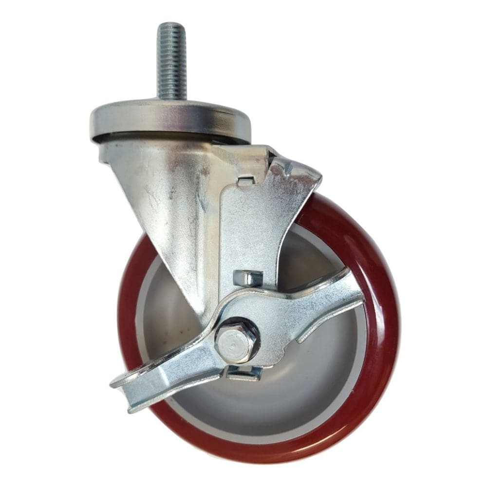 5" x 1-1/4" Polymadic Threaded Swivel Stem Caster, Brake (1/2") - 350 lbs. Cap. - Durable Superior Casters