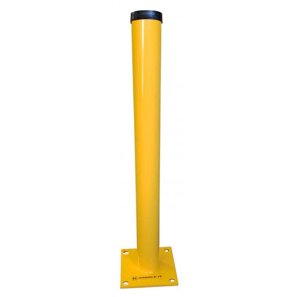 Three-step infographic showing a removable bollard workflow: closed position with post installed and locked in the ground sleeve, removed position with a worker lifting the post out of the sleeve, and safe/covered position with the hinged cover flipped down flat over the sleeve opening.