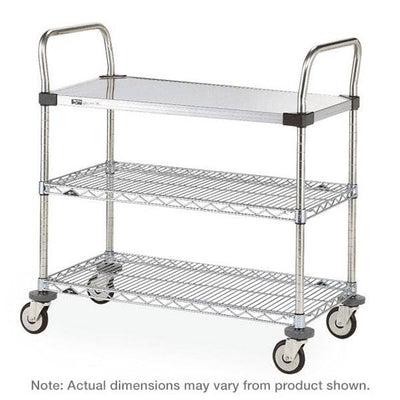 Metro - MW Series Utility Cart With Solid Stainless Steel and Chrome Wire Shelves - Metro