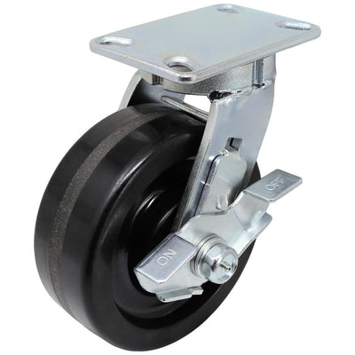 6" x 3" Ductile Steel Kingpinless Swivel Caster Heavy Duty Top Lock Brake - 6,000 lbs. Cap. - Durable Superior Casters