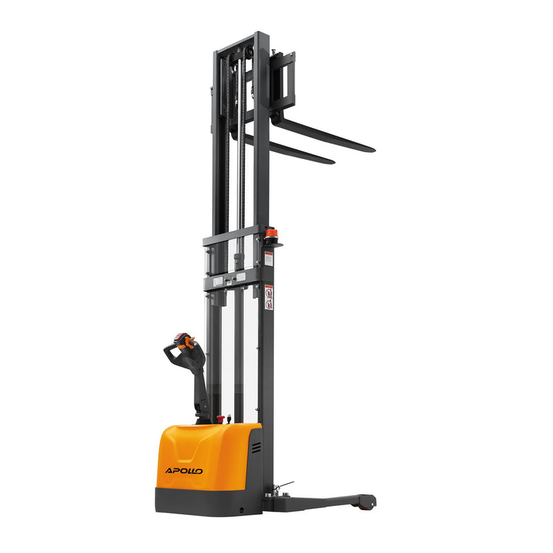 Apollo Forklift full electric walkie stacker, 3300 lb capacity, straddle legs, 130 in lift, model A-3049
