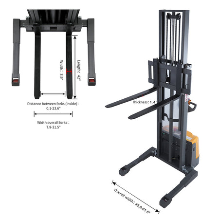 Apollo Forklift full electric walkie stacker, 3300 lb capacity, straddle legs, 130 in lift, model A-3049