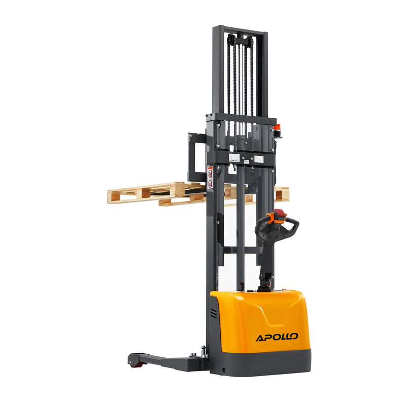 Apollo Forklift full electric walkie stacker, 3300 lb capacity, straddle legs, 130 in lift, model A-3049
