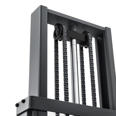 Apollo Forklift full electric walkie stacker, 3300 lb capacity, straddle legs, 130 in lift, model A-3049