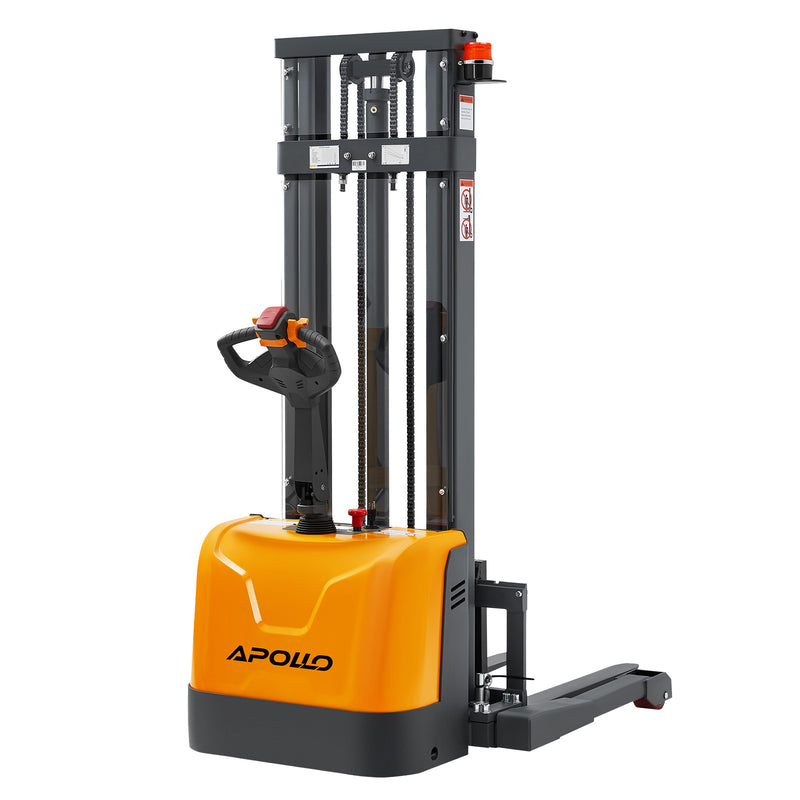Apollo Forklift full electric walkie stacker, 3300 lb capacity, straddle legs, 130 in lift, model A-3049