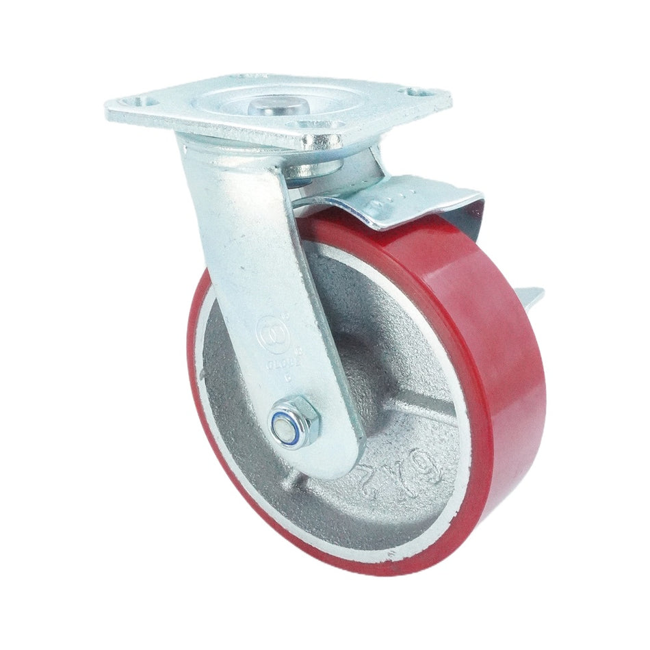 6in x 2in PU (Iron Core) Swivel with Side Brake - 904 lbs
