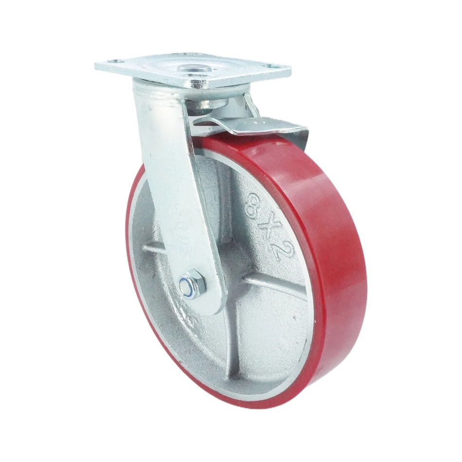 7.75in x 2in PU (Iron Core) Swivel with Side Brake - 926 lbs