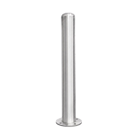 Representative 36-inch model: Full view of the BBPSS436 stainless steel bollard, 4 x 36 inches, with a round mounting baseplate. Used for the BBPSS442 42-inch preorder.