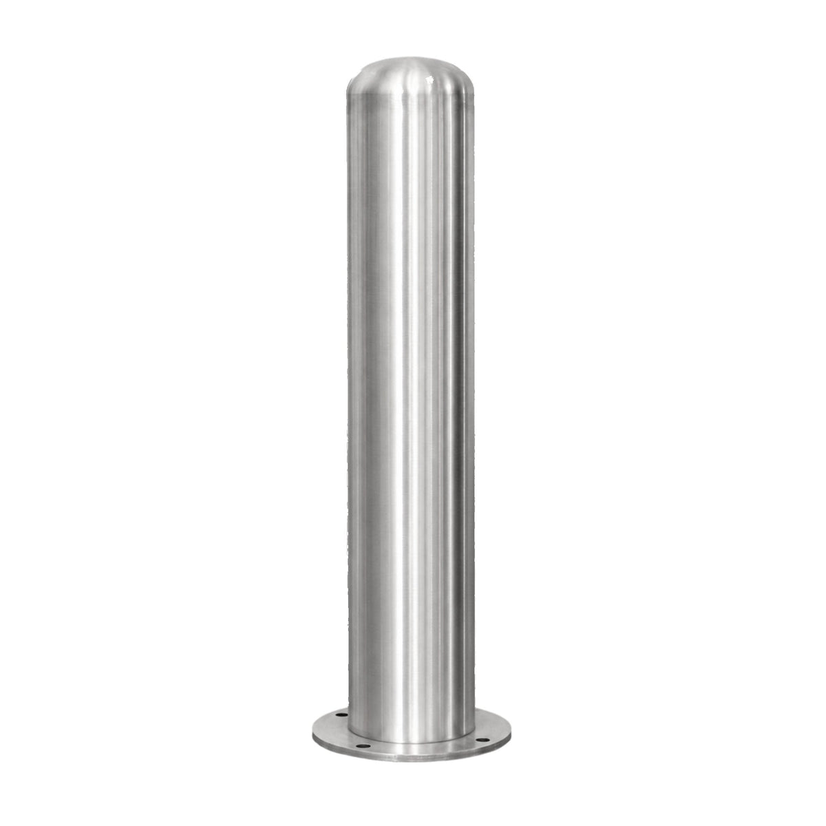 Representative 36-inch model: Full view of the BBPSS636 stainless steel bollard, 6 x 36 inches, with a round mounting baseplate. Used for the BBPSS642 42-inch preorder.