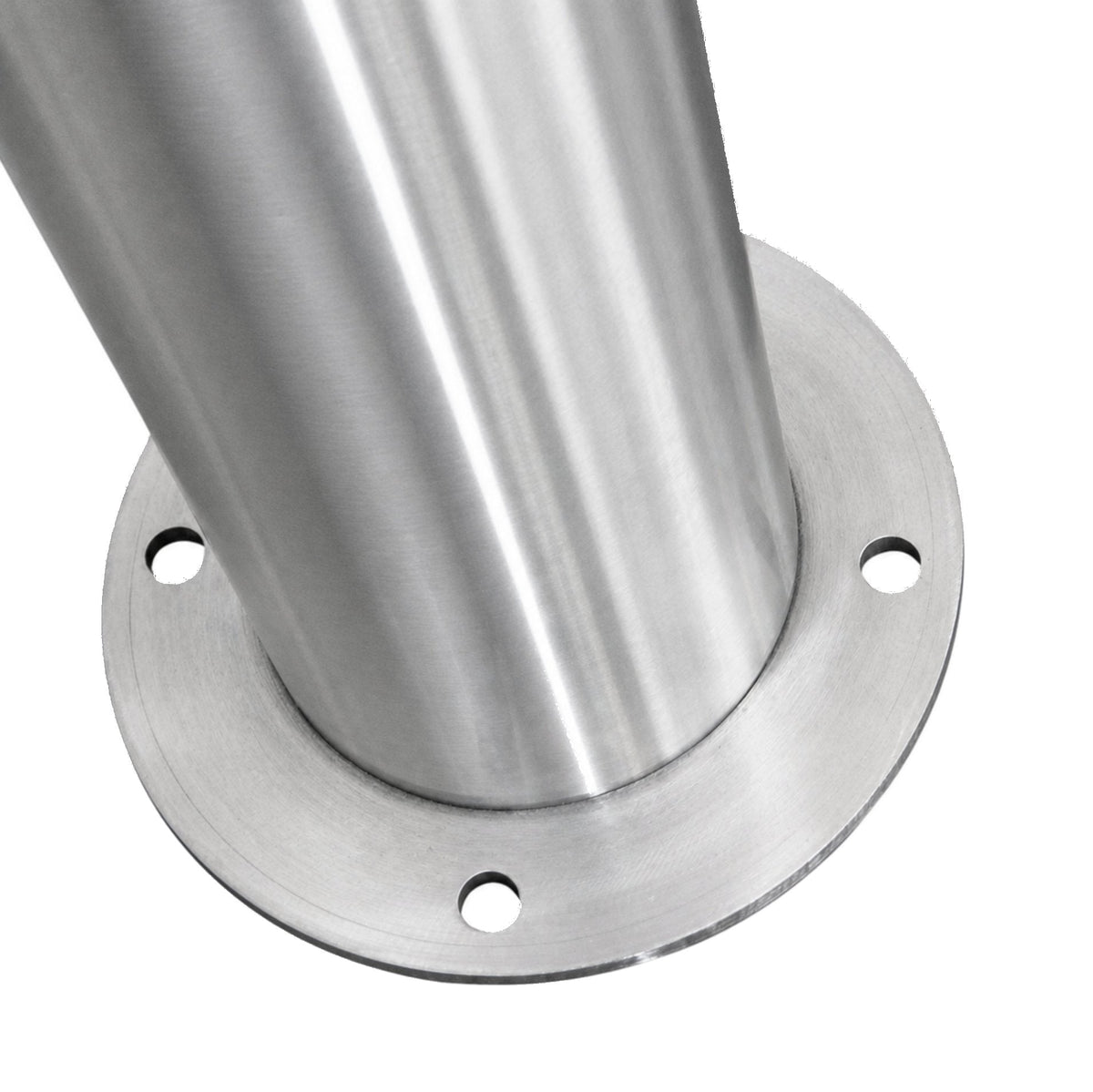 Representative 36-inch model: Round stainless steel baseplate and anchor holes on the BBPSS636 surface-mount bollard. Used for the BBPSS642 42-inch preorder.