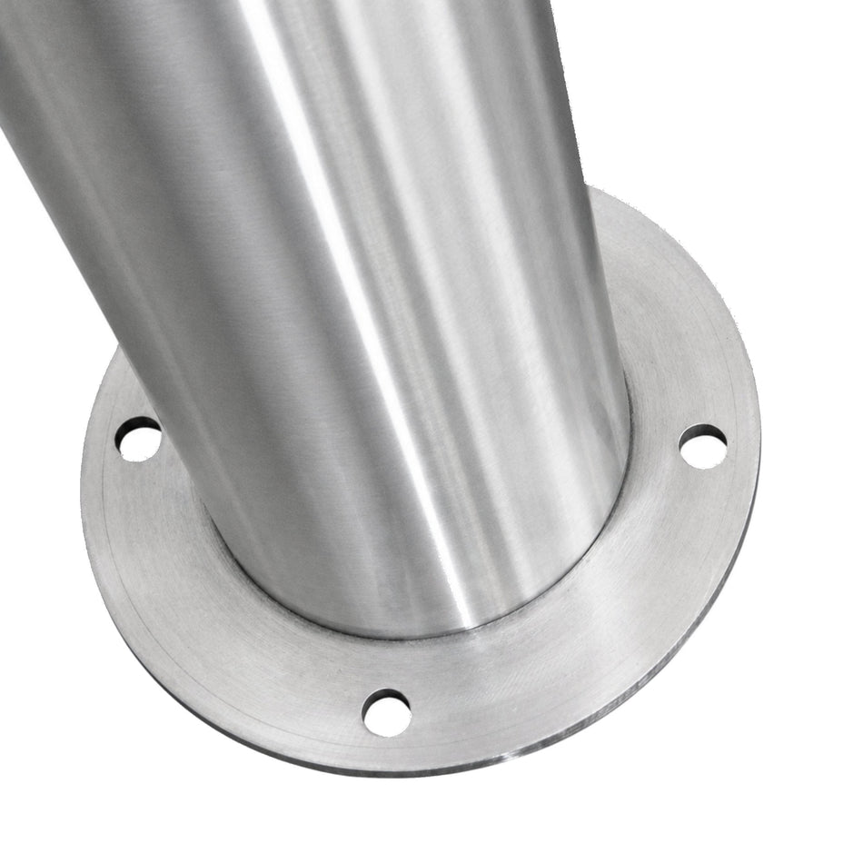 Representative 36-inch model: Round stainless steel baseplate and anchor holes on the BBPSS636 surface-mount bollard. Used for the BBPSS642 42-inch preorder.