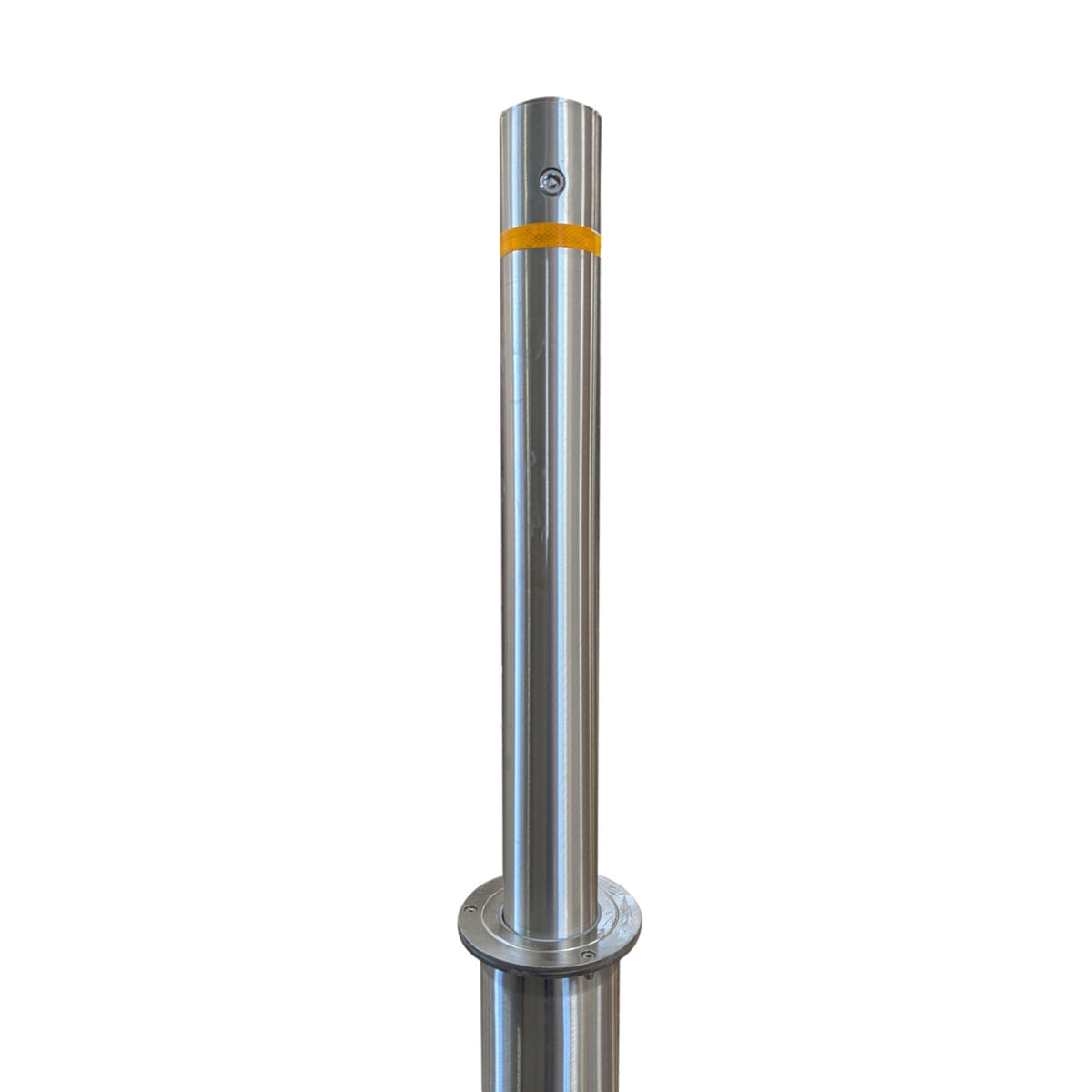 4" x 36" Retractable Metal bollard with a yellow reflective band