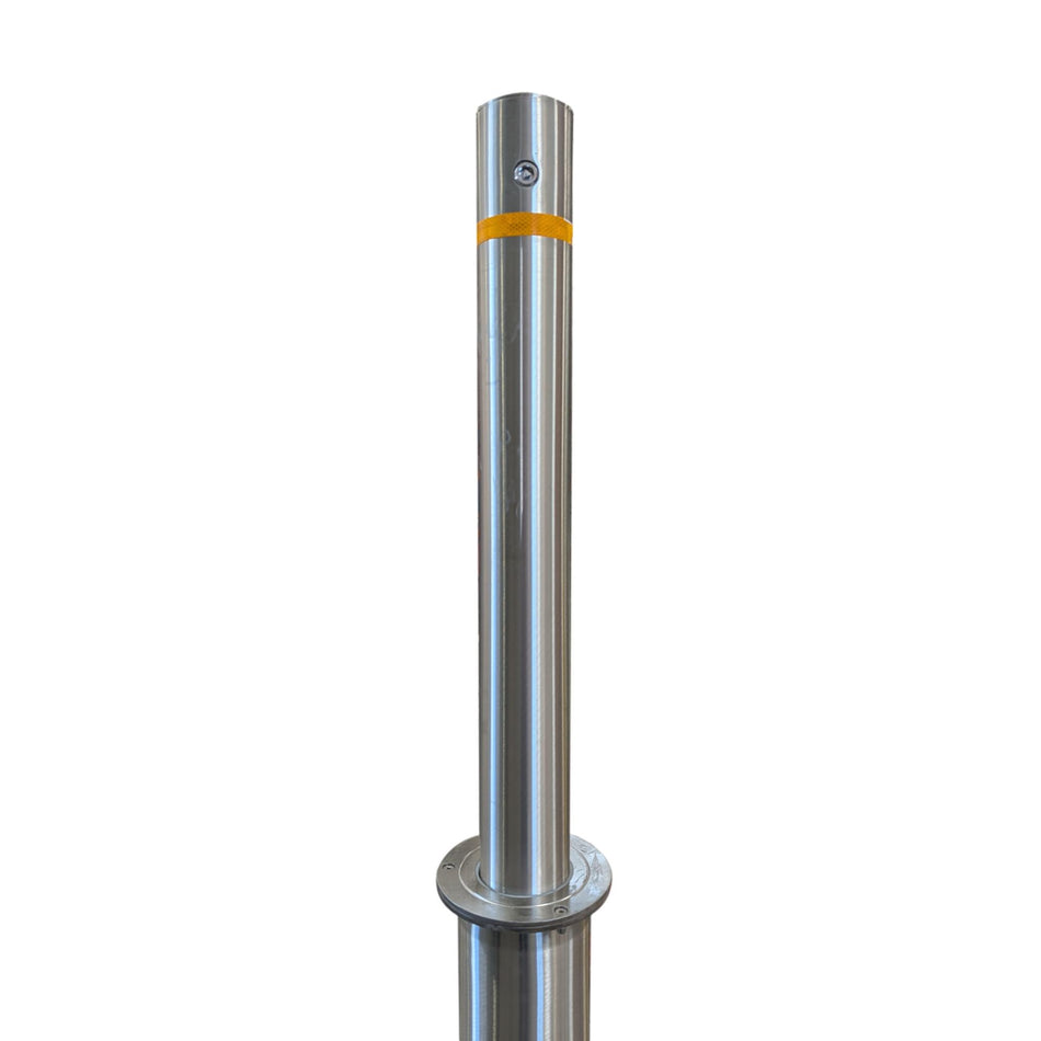 4" x 36" Retractable Metal bollard with a yellow reflective band