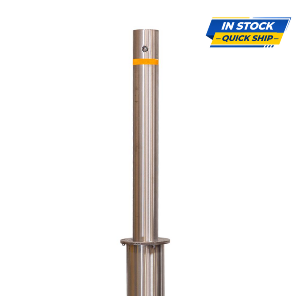 Retractable Stainless Steel Bollard - 4" x 36" Drop-Down Security Post - S4 Bollards