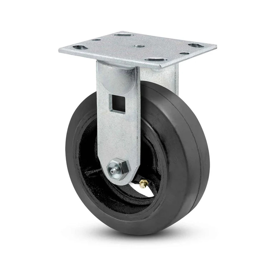 8in x 2in Rubber-on-Iron Rigid Caster - 500 lbs