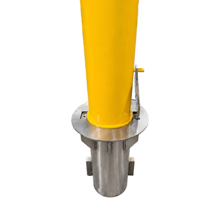 Representative 36-inch model: Side detail of the BRCS436+SLV40 removable bollard, stainless steel sleeve, collar and locking tab. Used for the BRCS442+SLV40 42-inch preorder.