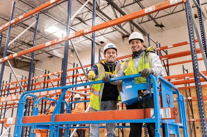 Our pallet rack crew setting up pallet rack on the job. We have over 95 years of combined experience supplying and installing Pallet Racks throughout the Las Vegas Valley. (NV State Licensed Contractor)