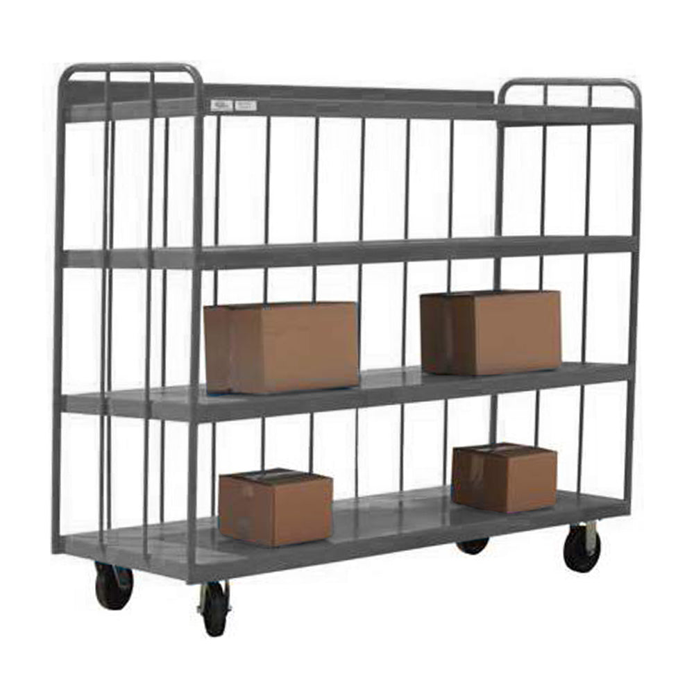 Four Shelf Stock Cart - 2000 lbs Capacity, Sloped Shelves, Gray - Meco-Omaha