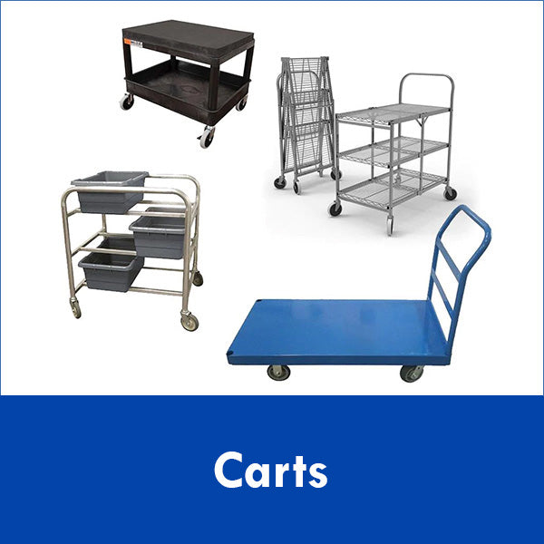 (Carts Image) Here are carts for bins, mattresses, panels, and drywall, also mobile workbenches, shelf and service, stocking and U boat and specialty carts as well as bulk and mobile storage trucks, platform trucks, and wagons.