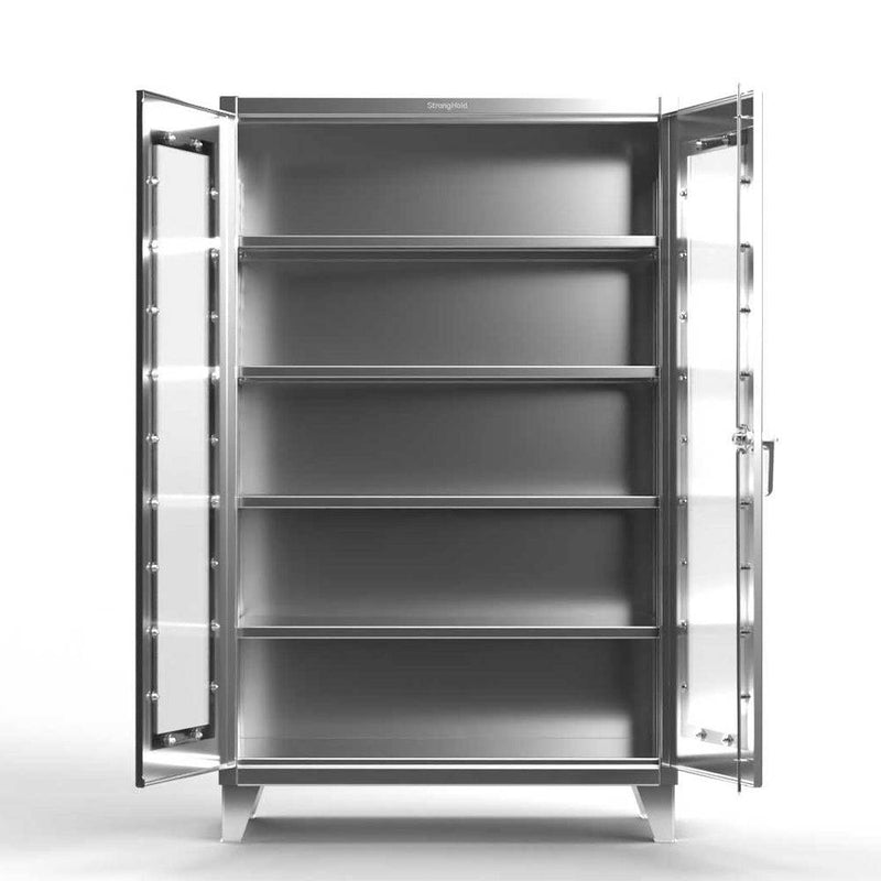 Extreme Duty 12 GA Stainless Steel Clearview Cabinet with 4 Shelves - 60 In. W x 24 In. D x 78 In. H - Strong Hold