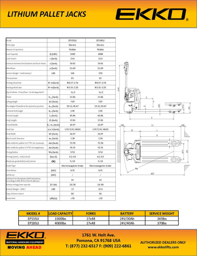 Lithium-Ion Pallet Jack 3300 lbs Capacity - Ekko Lifts