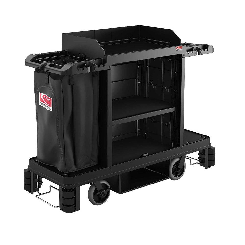 Partially Assembled Housekeeping Cart, Black - Suncast Commercial