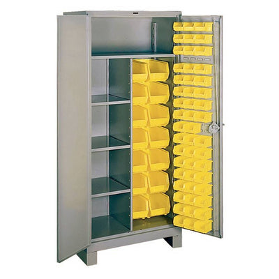 All-Welded 36"w x 21"d x 82"h Steel Industrial Bin Storage Cabinet with 64 Bins - Lyon