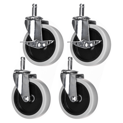 4" HD Stem Casters, 2 W/ Brake, for Luxor Carts (4-Pack) - Luxor