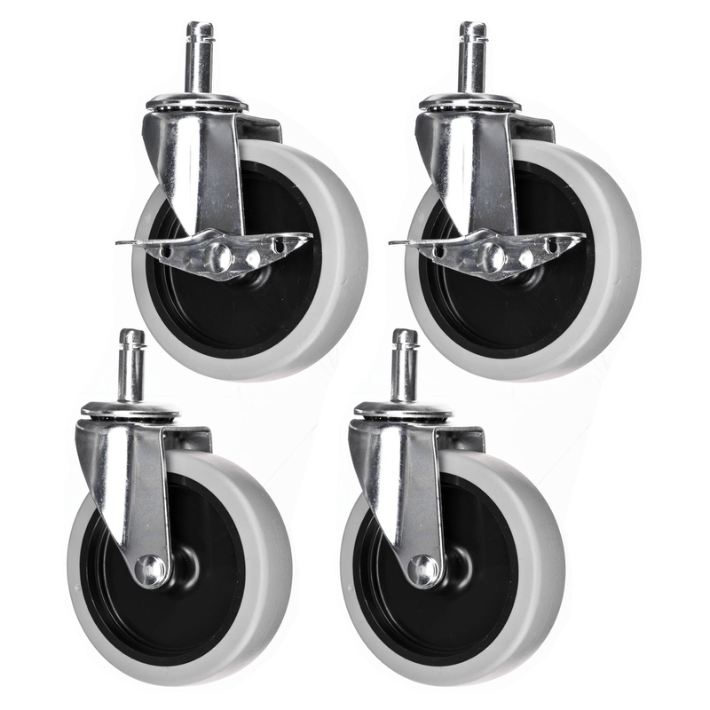 4" HD Stem Casters, 2 W/ Brake, for Luxor Carts (4-Pack) - Luxor