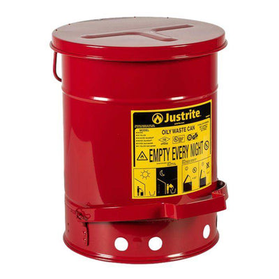Oily Waste Can, 6 Gallon (20L), Foot-Operated Self-Closing Cover - Justrite
