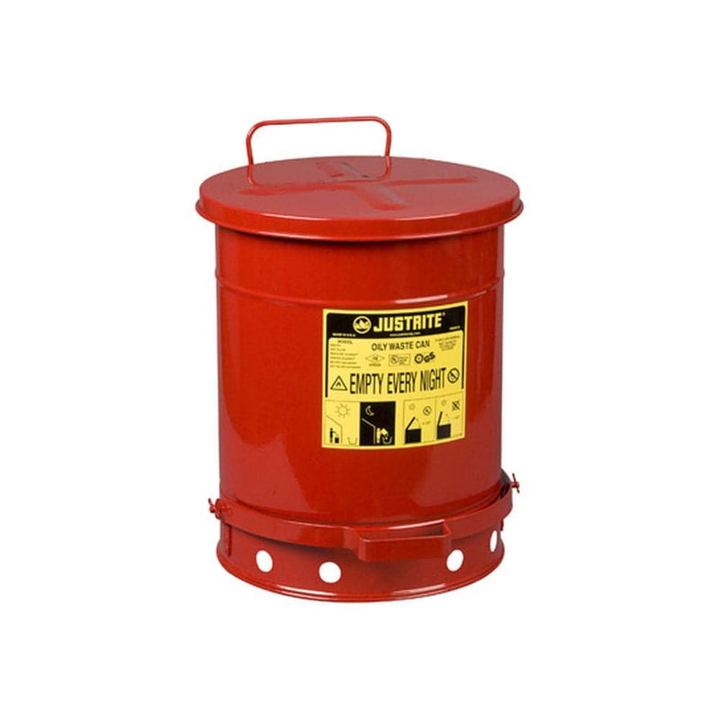 Oily Waste Can, 10 gallon (34L), Foot-Operated Self-Closing cover - Justrite