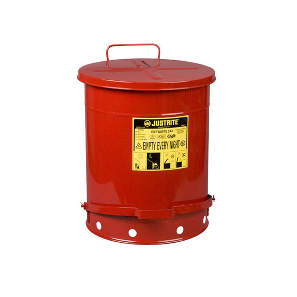 Oily Waste Can, 14 Gallon (52L), Foot-Operated Self-Closing Cover - Justrite