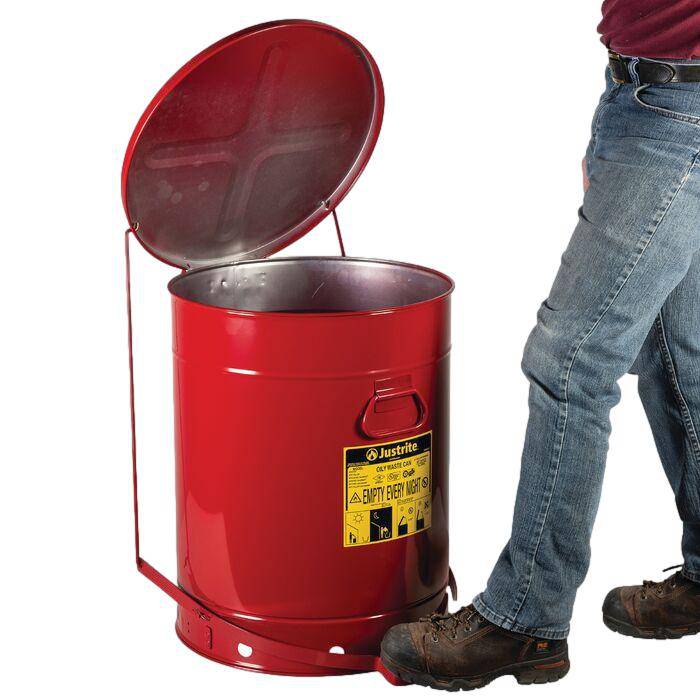 Oily Waste Can, 21 Gallon (80L), Foot-Operated Self-closing Cover - Justrite