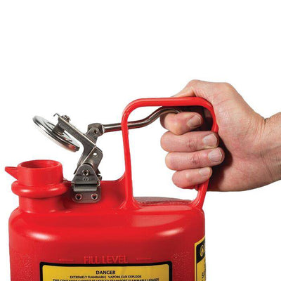 Oval Safety Can for Flammables, S-S Hardware, Flame Arrester, 1-2 Gallon, Self-Close Cap, Poly - Justrite