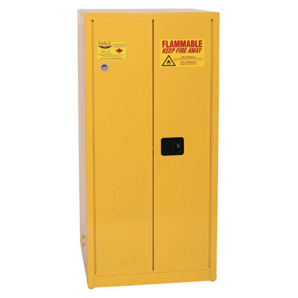 Flammable Liquid Safety Storage Cabinet, 60 Gal. Ylw, 2-Dr, Self Close - Eagle Manufacturing