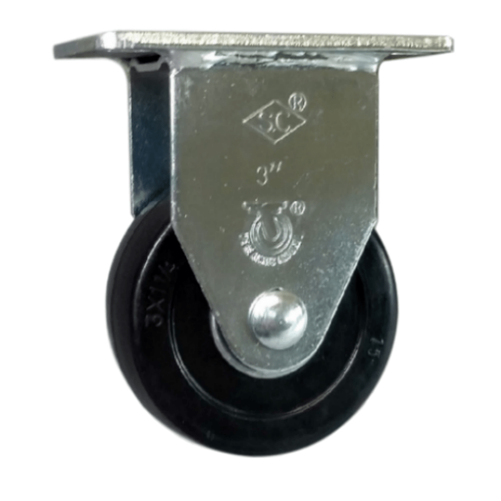 3" x 1-1/4" Hard Rubber Wheel Rigid Caster - 300 lbs. Capacity - Durable Superior Casters