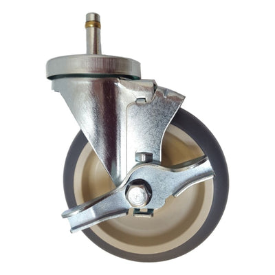 5" x 1-1/4" Thermo-Pro Swivel Grip Ring Stem Caster (7/16"), Brake, 300 lb. Cap - Durable Superior Casters