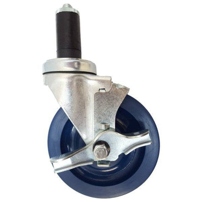 5" x 1-1/4" Duralastomer Thread Stem Caster, Expandable Adapter, Brake,350 lbs. Cap - Durable Superior Casters