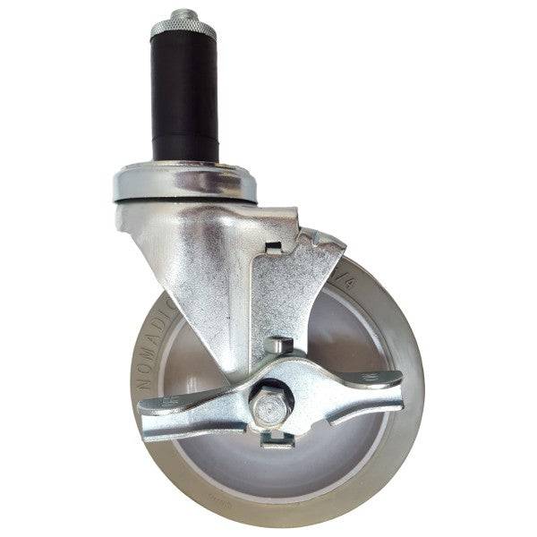 5" x 1-1/4" Nomadic Threaded Stem Caster, Expandable Adapter, Brake, 325# Cap - Durable Superior Casters