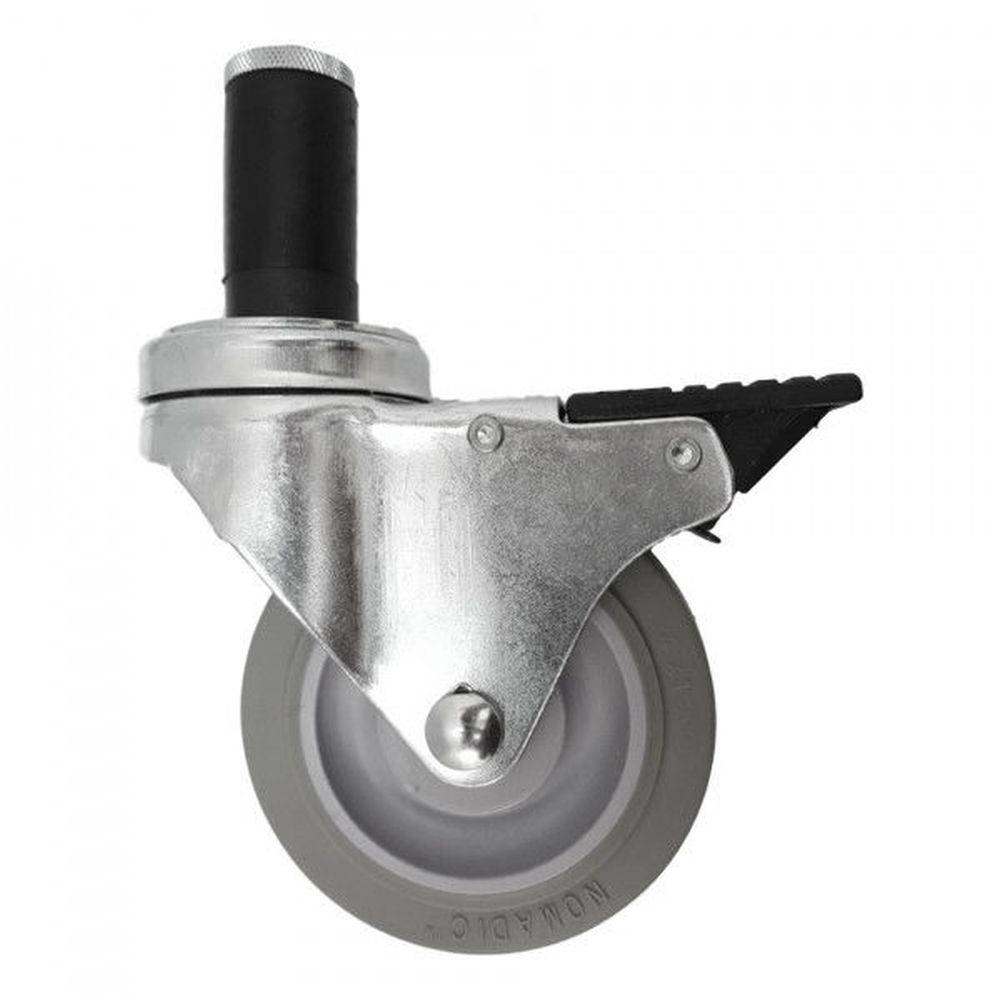 4" x 1-1/4" Nomadic Thread Stem Caster, Exp. Adapter, Total Lock Brake,260# Cap - Durable Superior Casters