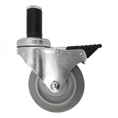 4" x 1-1/4" Nomadic Thread Stem Caster, Exp. Adapter, Total Lock Brake,260# Cap - Durable Superior Casters