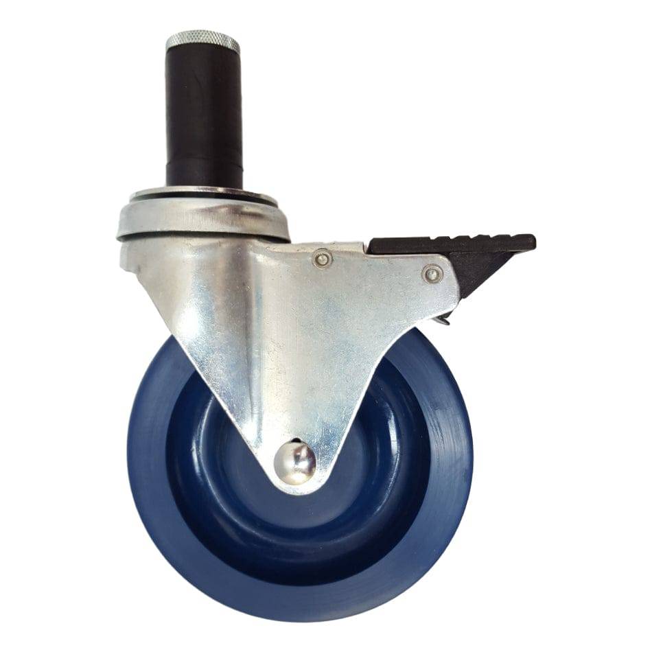5" x 1-1/4" Duralastomer Thread Stem Caster,Exp Adapter,Total Lock Brake,350# - Durable Superior Casters