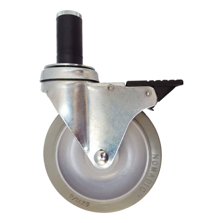 5" x 1-1/4" Nomadic Thread Stem Caster, Exp. Adapter, Total Lock Brake,325# Cap - Durable Superior Casters