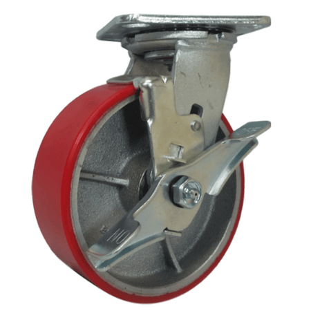 6" x 2" Polyon Cast Swivel Caster Med Heavy Duty, Top Lock Brake,1200# Cap - Durable Superior Casters